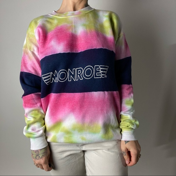 VINTAGE 80s Tie-Dye Munro Crewneck Pullover Sweatshirt Adult XL USA Velva Sheen - Picture 2 of 8